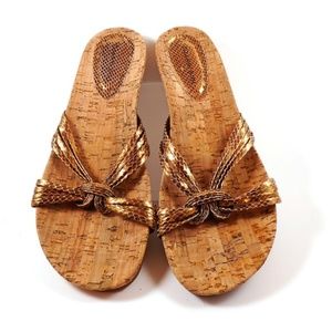 Gianni Bini Gold Sandals 10M Slip Open Toe Cork